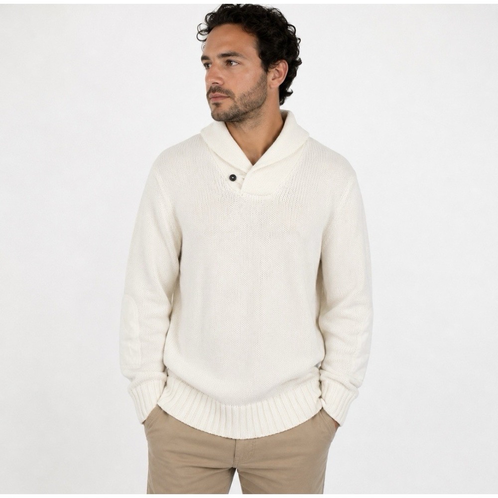 Vintage Polo Ralph LaurenShawl Neck Sweater Ivory White Linen Pullover Sz XL